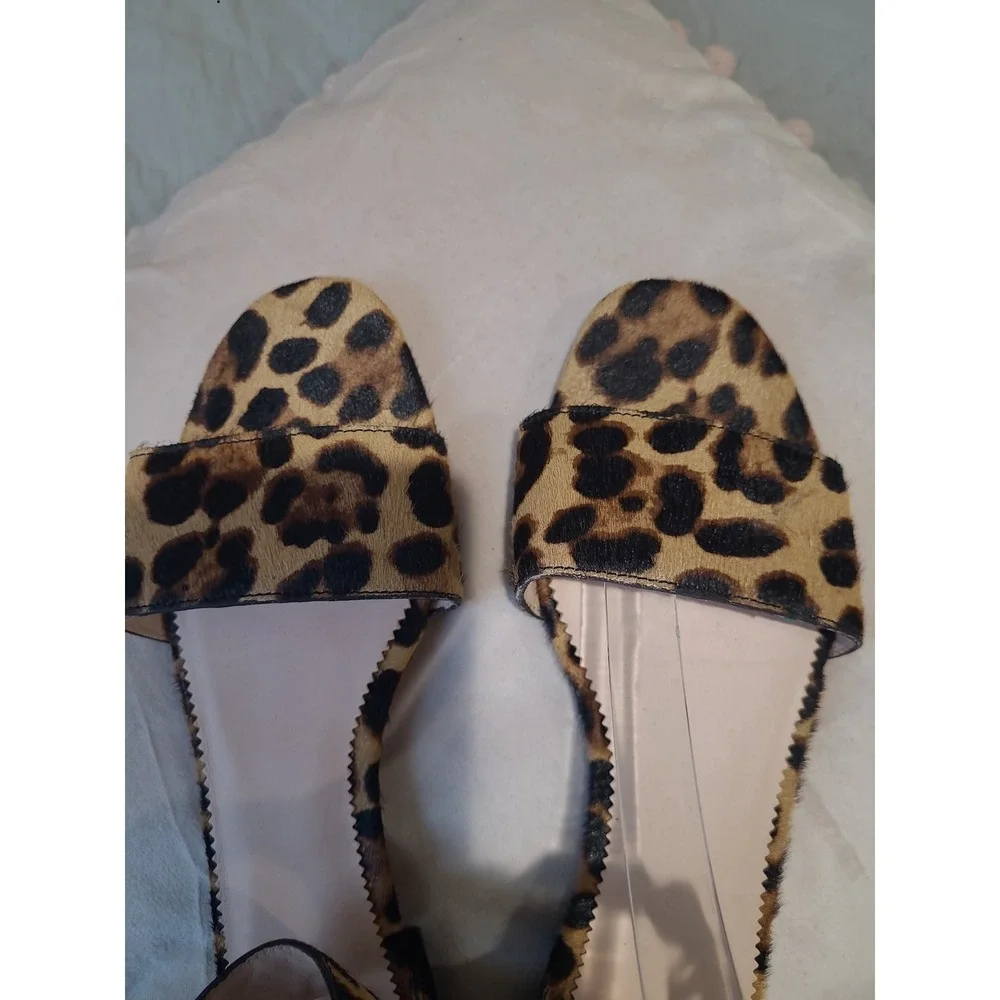 J.Crew Leopard Print Calf Hair Ankle Strap Flat‎ Sandal Women's  SZ 6.5 career